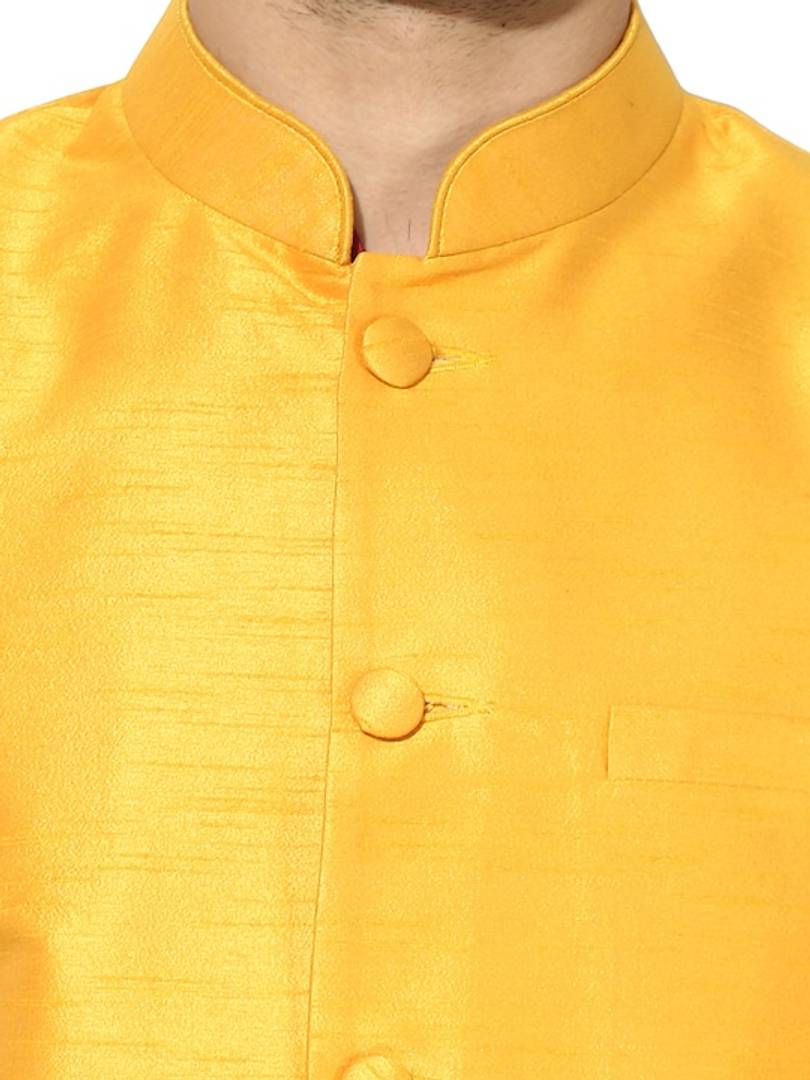 Men's Yellow 
Silk Blend
 Solid
 Nehru Jackets